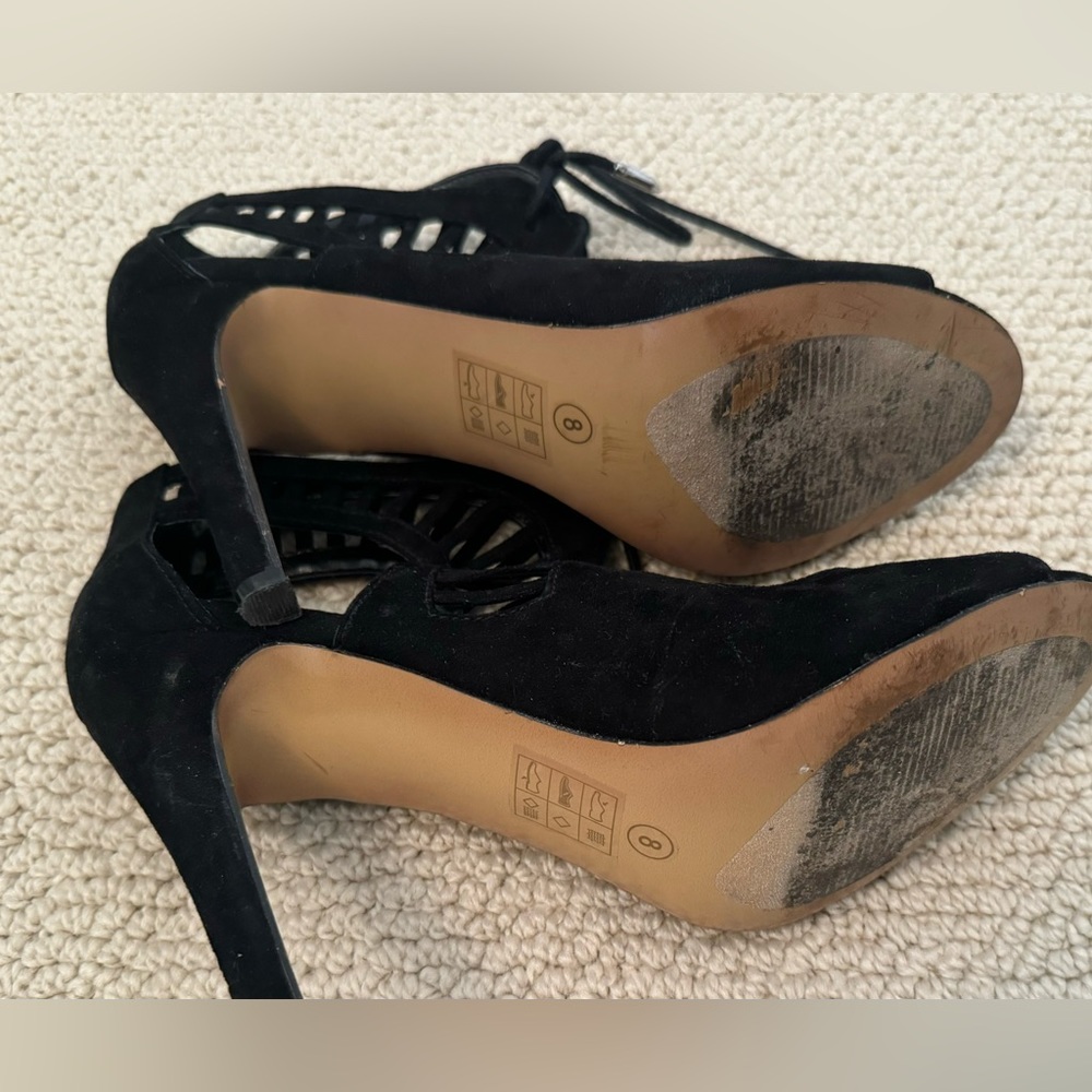 Dolce Vita Black Faux Suede Cut Out Cage Lace Up Open Toe Pump Women's Size 8 - Picture 8 of 10